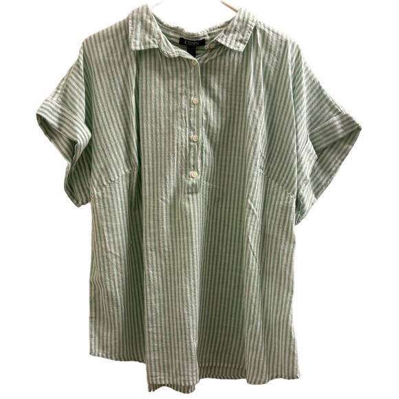Chaps Green Striped Blouse - Picture 1 of 6